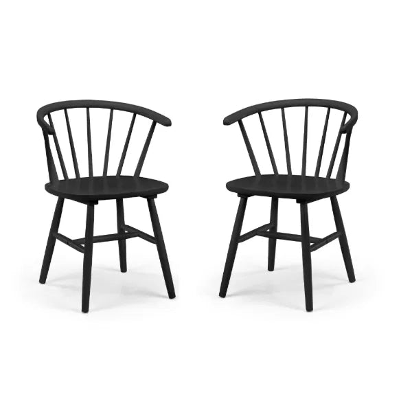 Two black wooden chairs on a white background