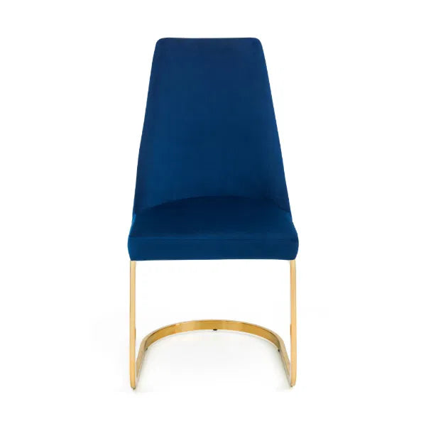 Blue chair with gold legs on a white background