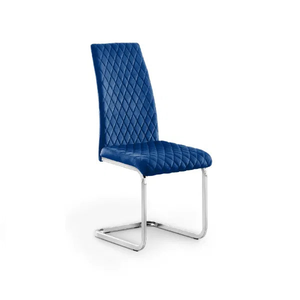 Blue quilted chair with a white background