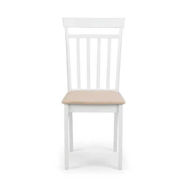 White chair with a beige seat on a white background