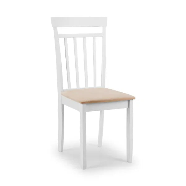 White chair with a wooden seat on a white background