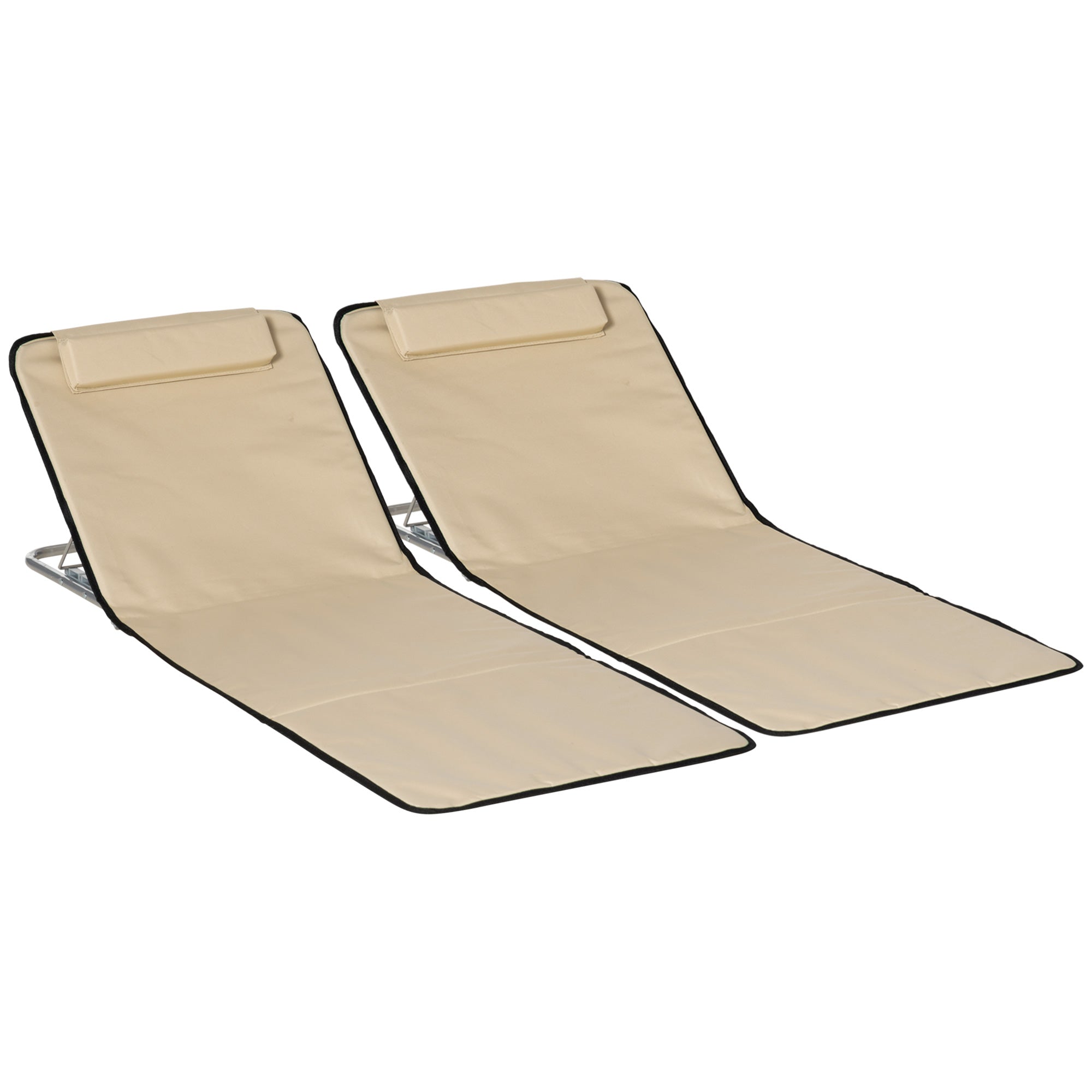 Two beige beach chairs on a white background