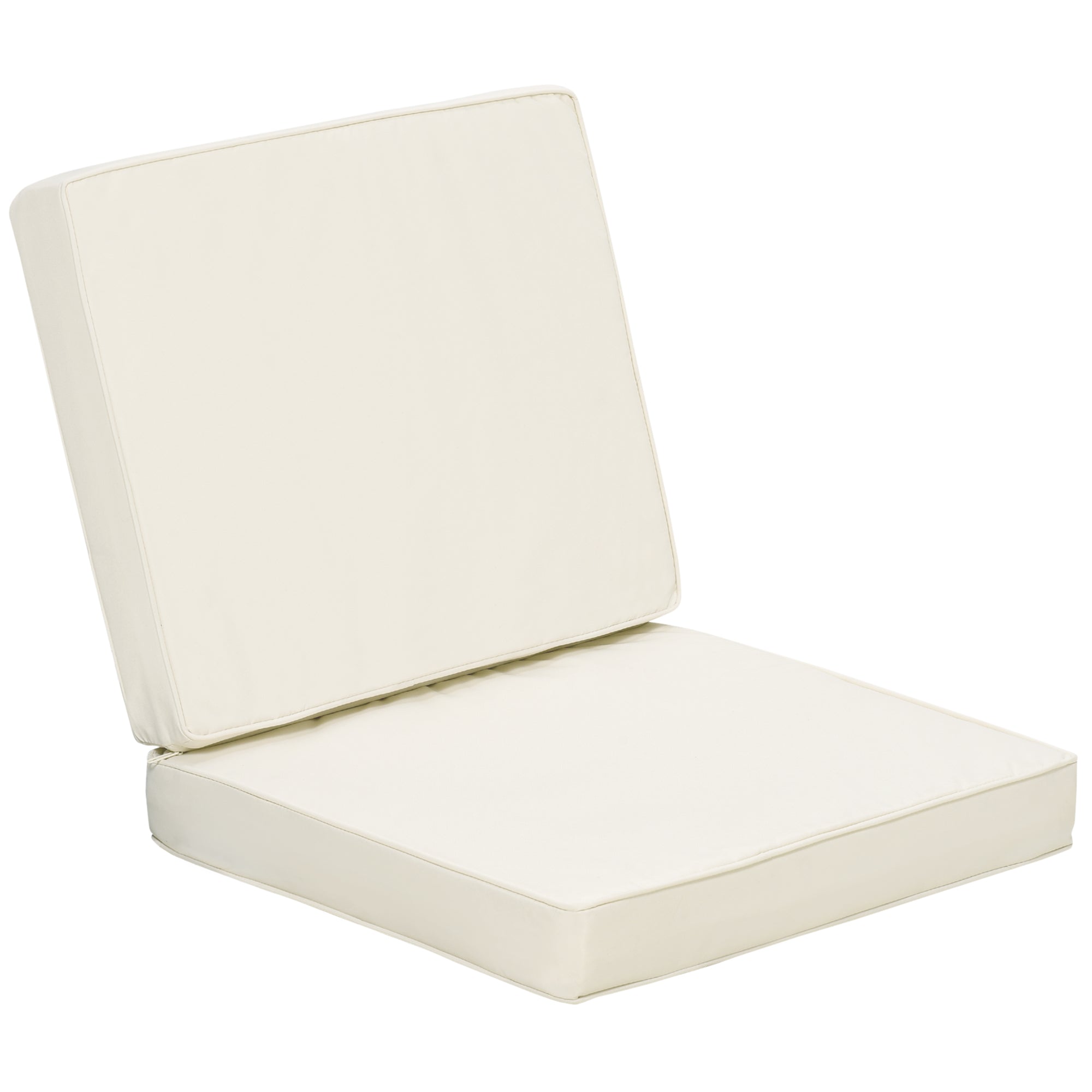 Pair of cream-colored cushioned chair seats on a white background