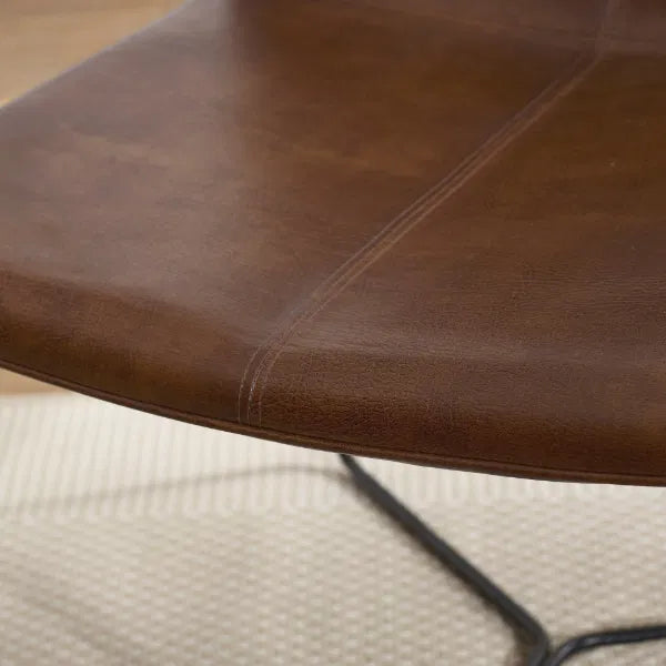 Close-up of a brown leather surface with visible stitching