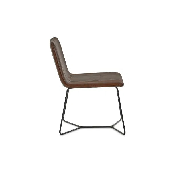 Brown chair with black metal legs on a white background