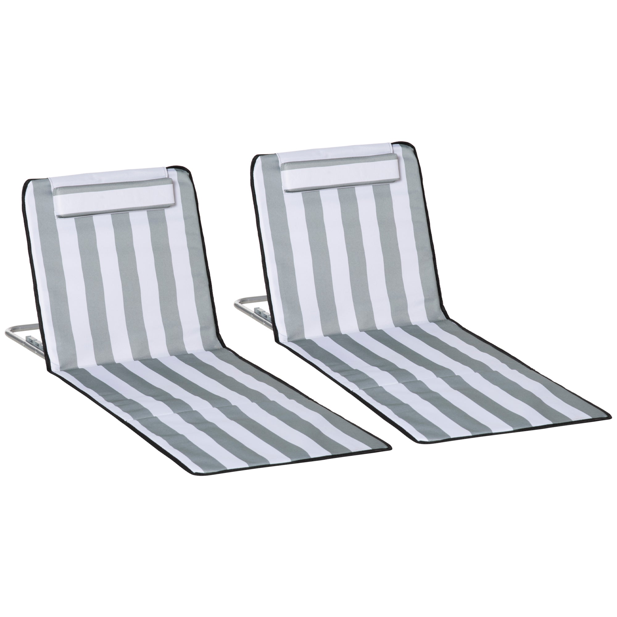 Two striped beach chairs on a white background