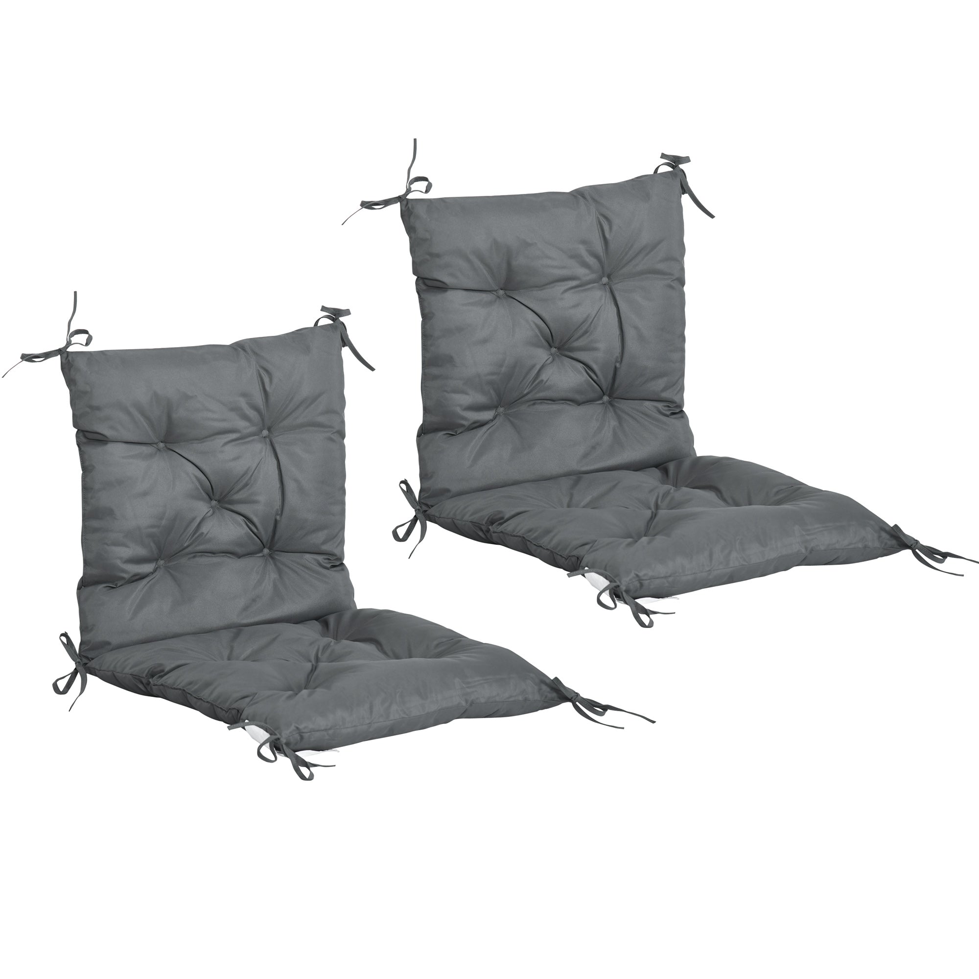 Two gray chair cushions on a white background