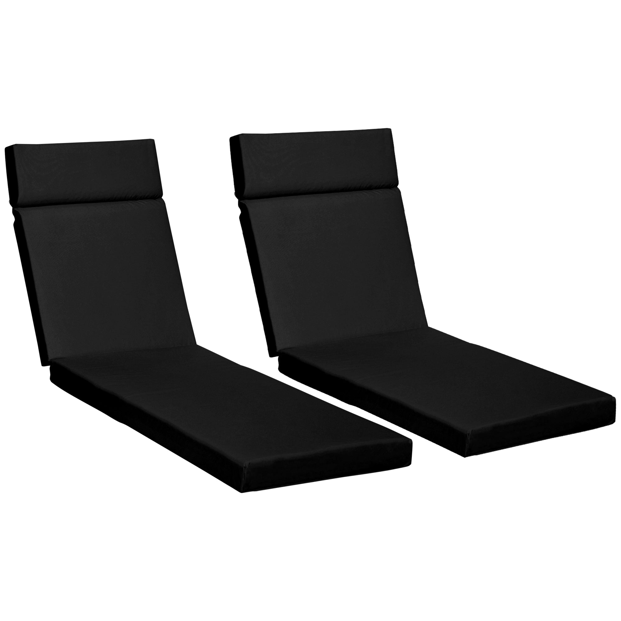 Two black lounge cushions on a white background