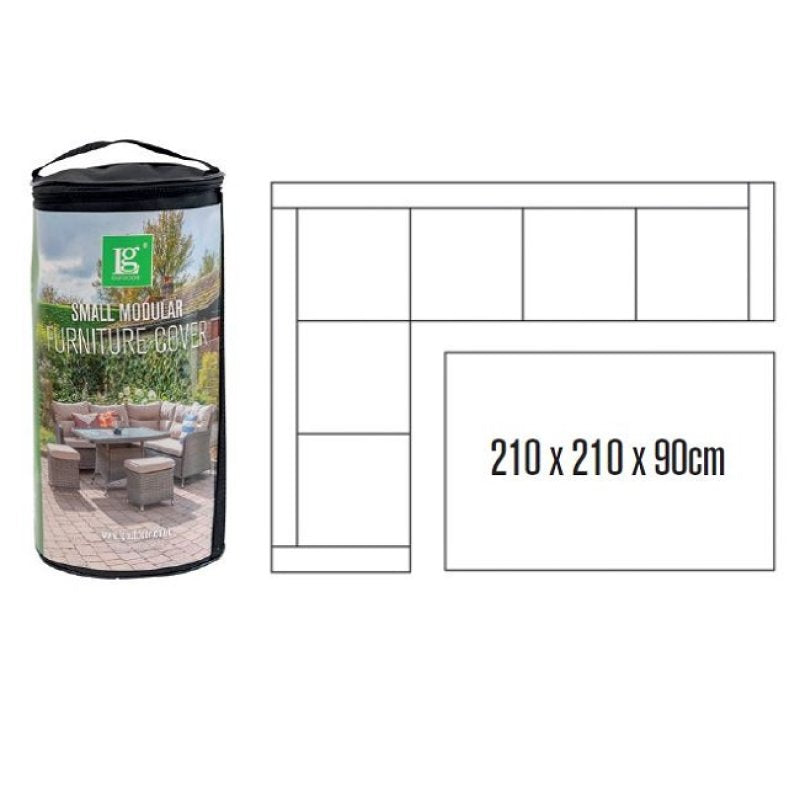 Small modular furniture cover with dimensions and product image on a white background