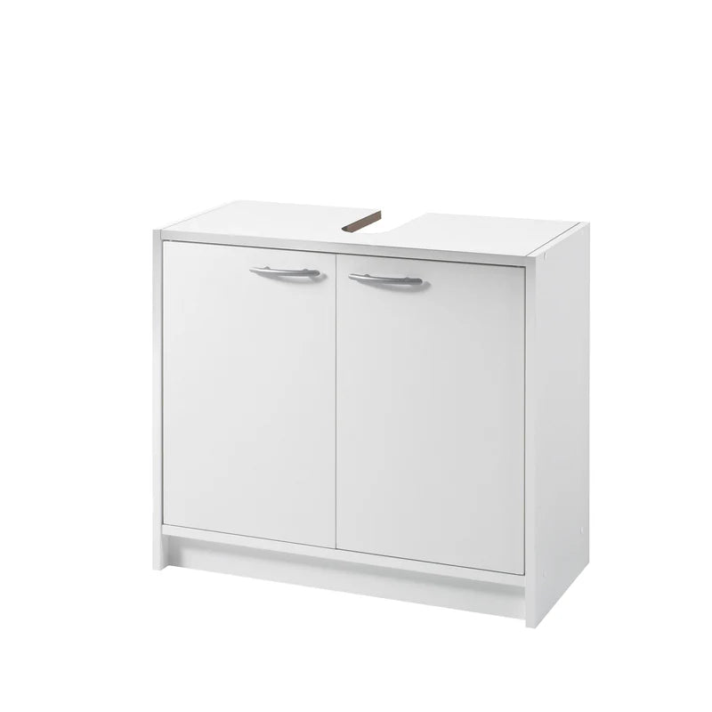 White cabinet with two doors on a white background