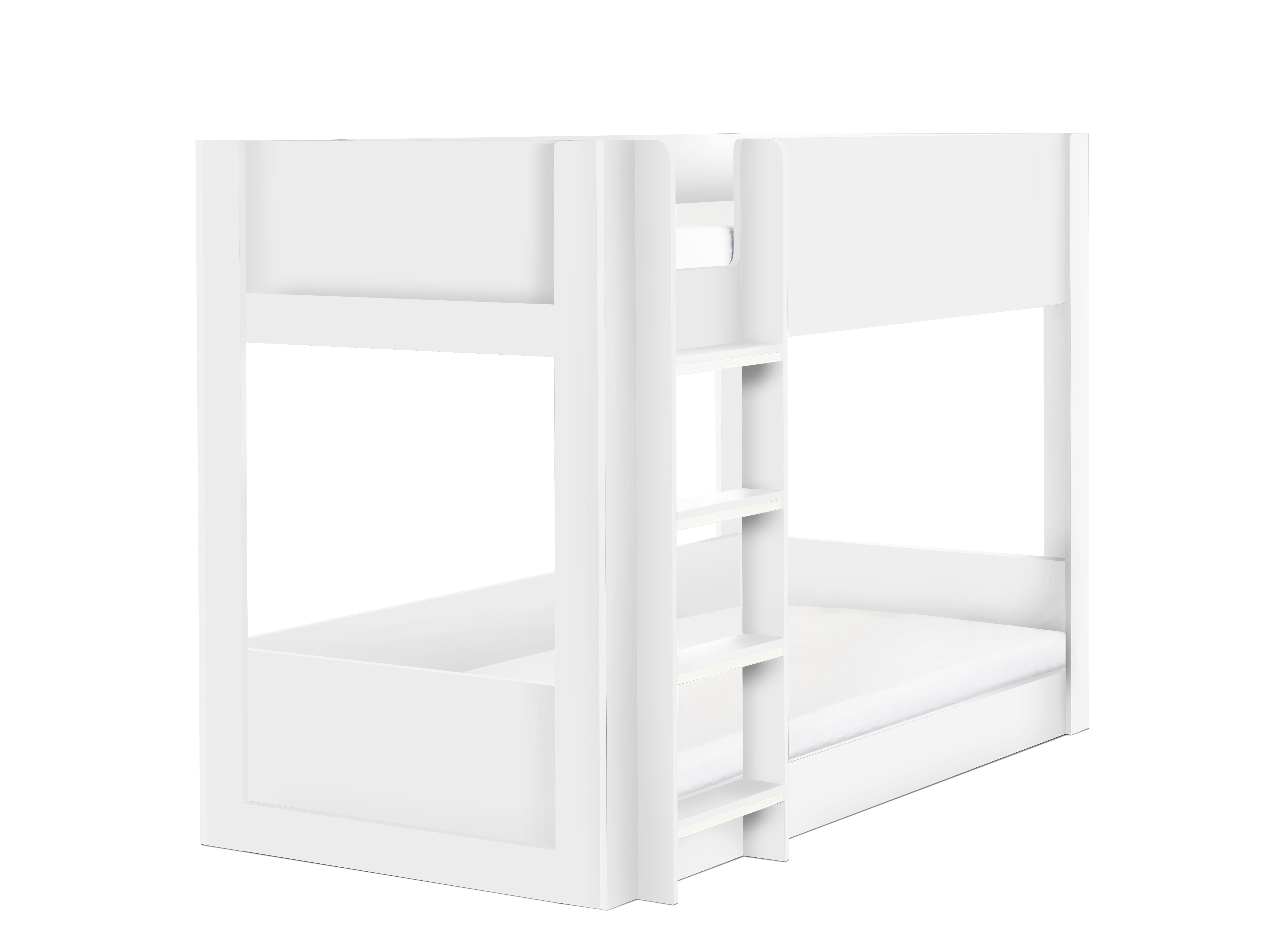 White bunk bed with a ladder on a white background