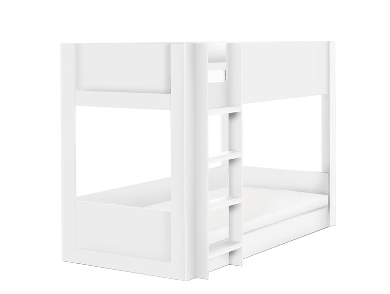 White bunk bed with a ladder on a white background