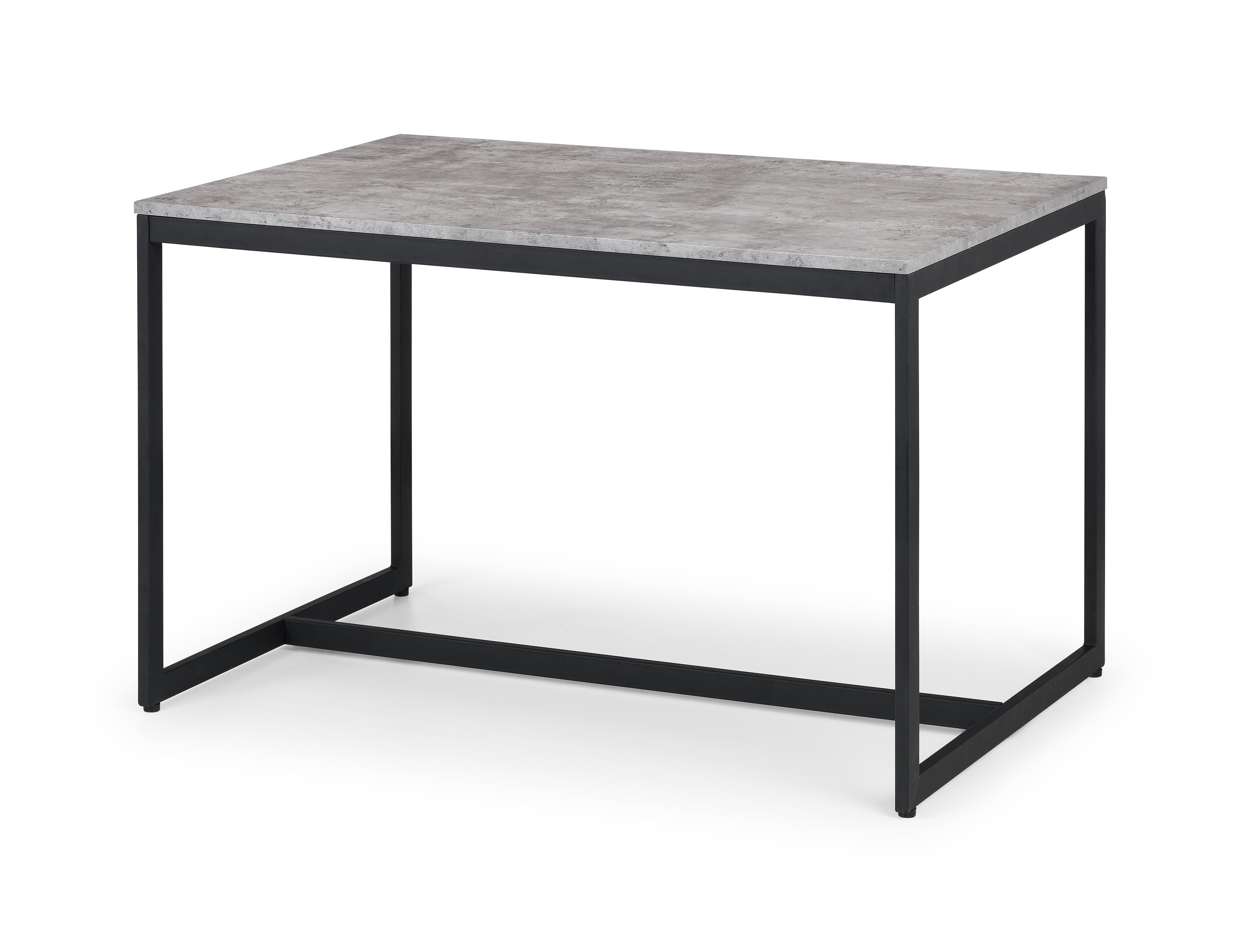 Table with a gray concrete top and black metal frame on a white background