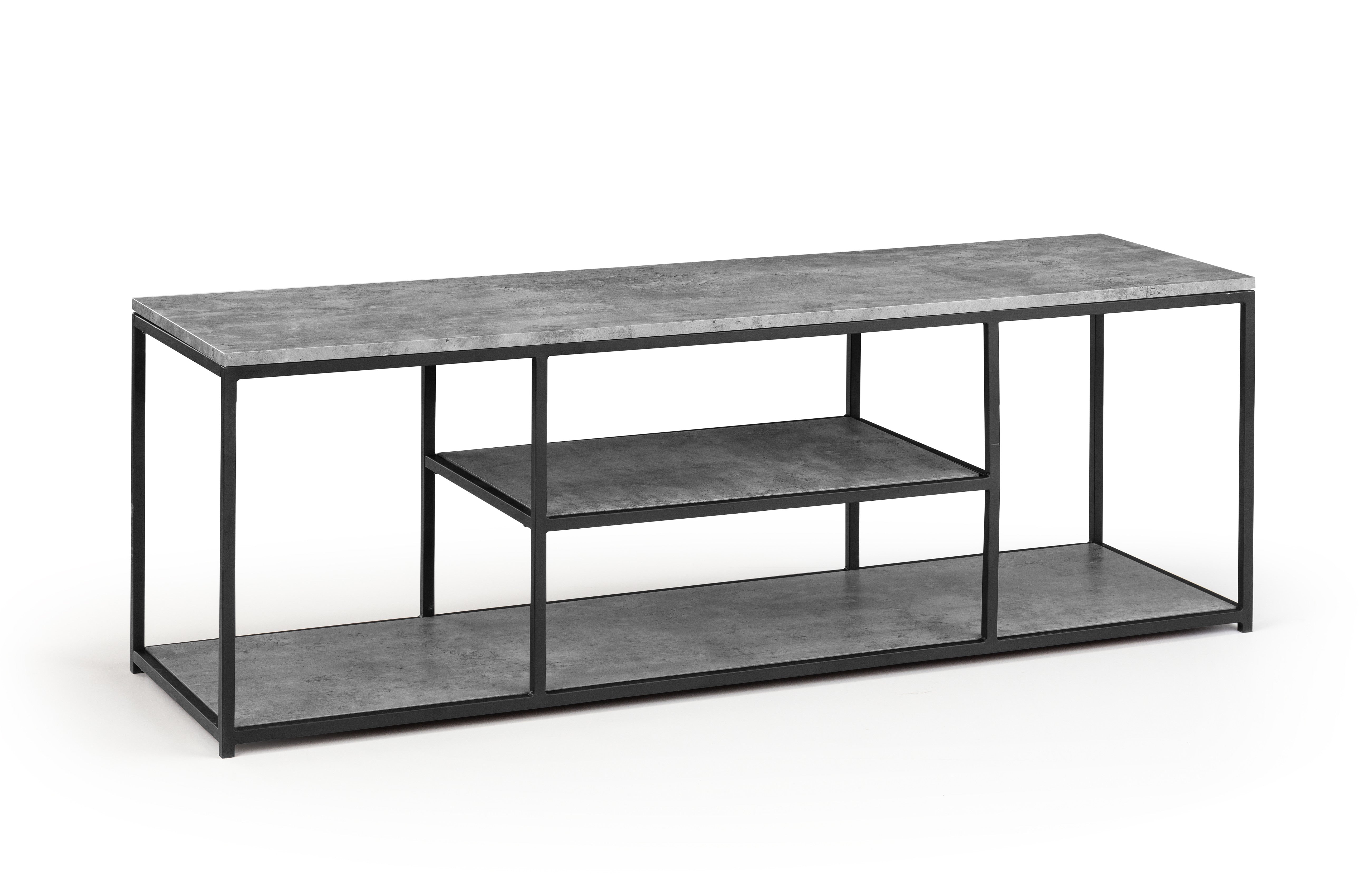 Gray TV table with metal frame on a white background