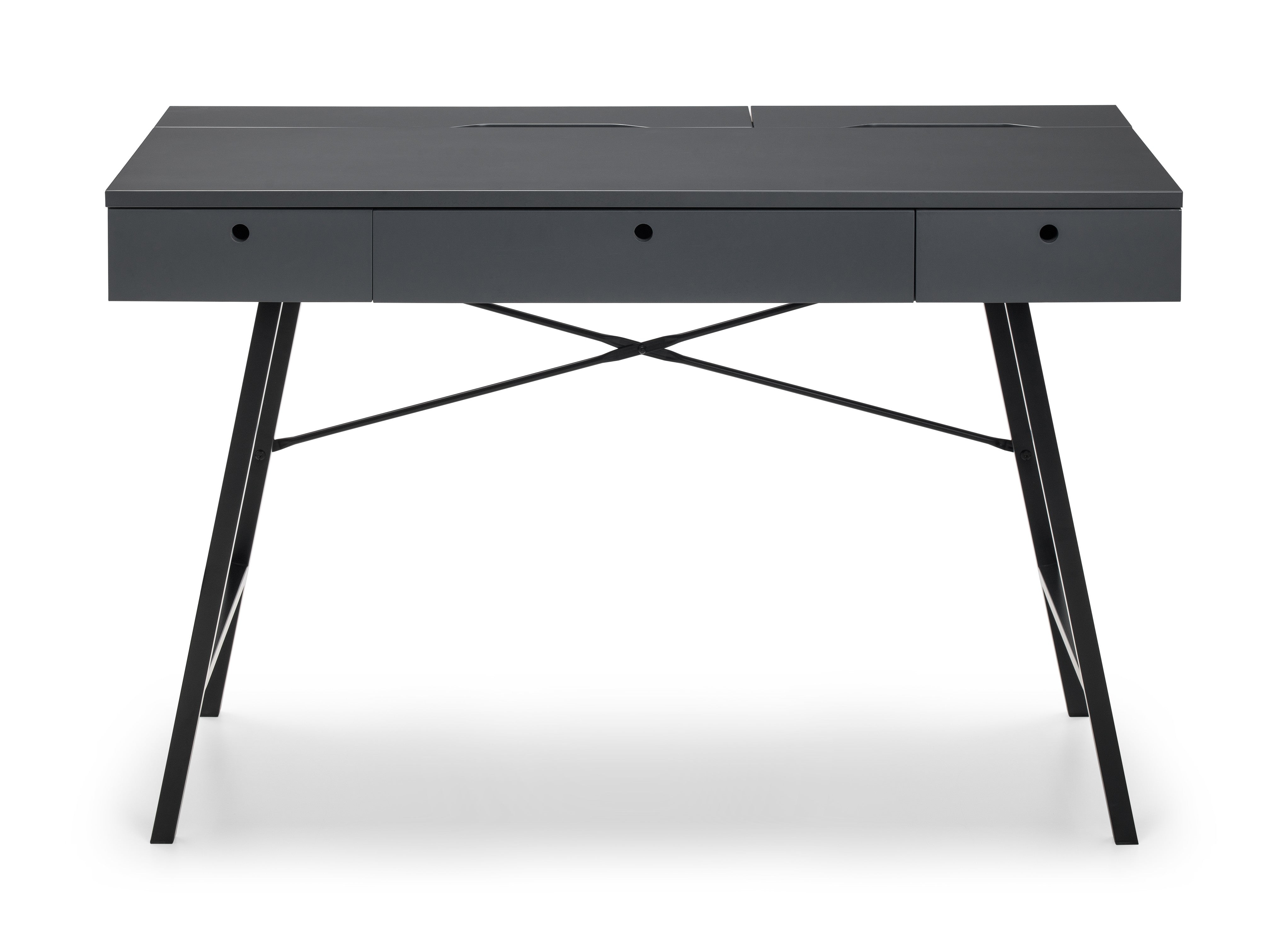 Grey desk with metal legs on a white background