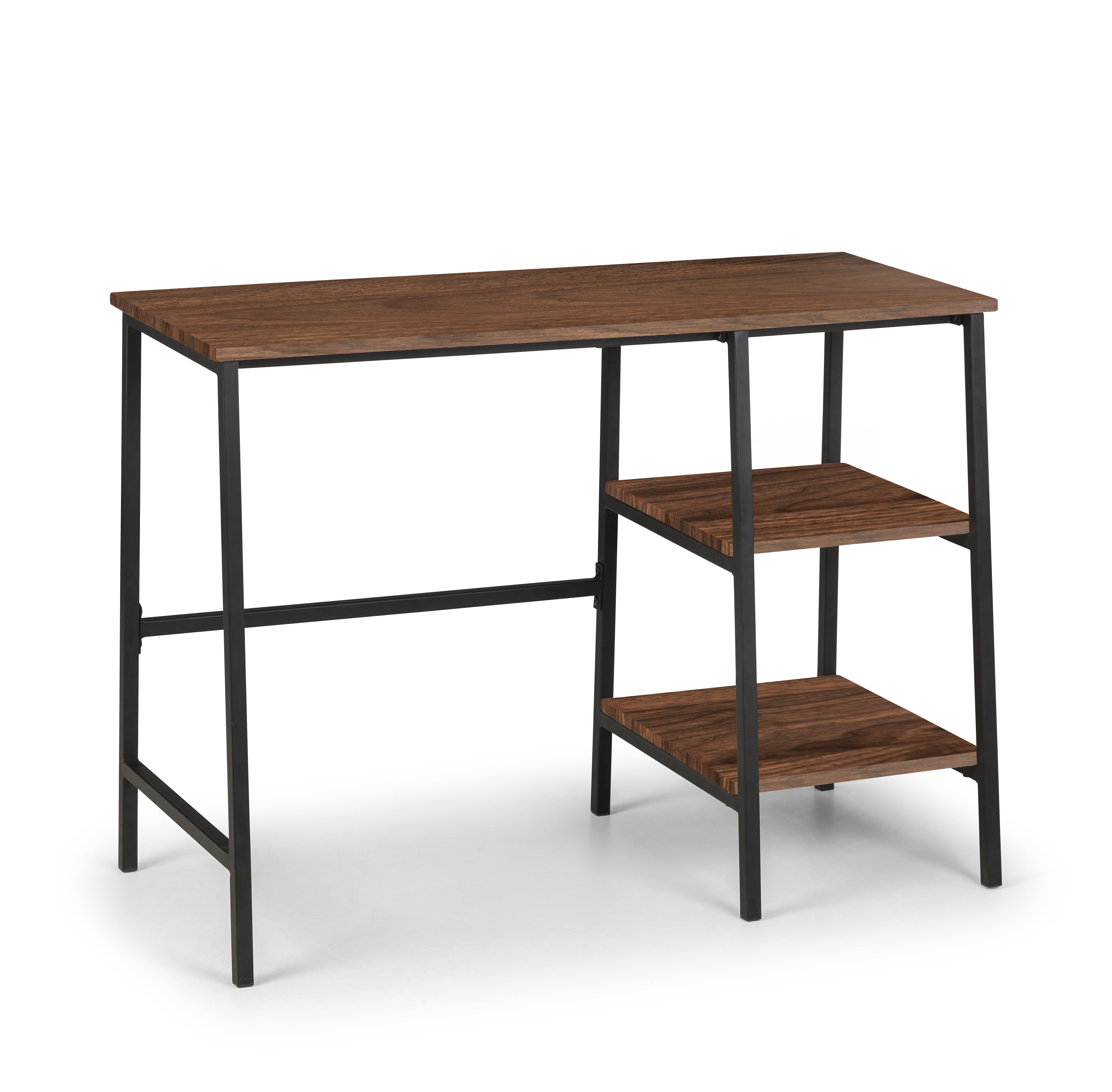 Wooden desk with metal frame on a white background
