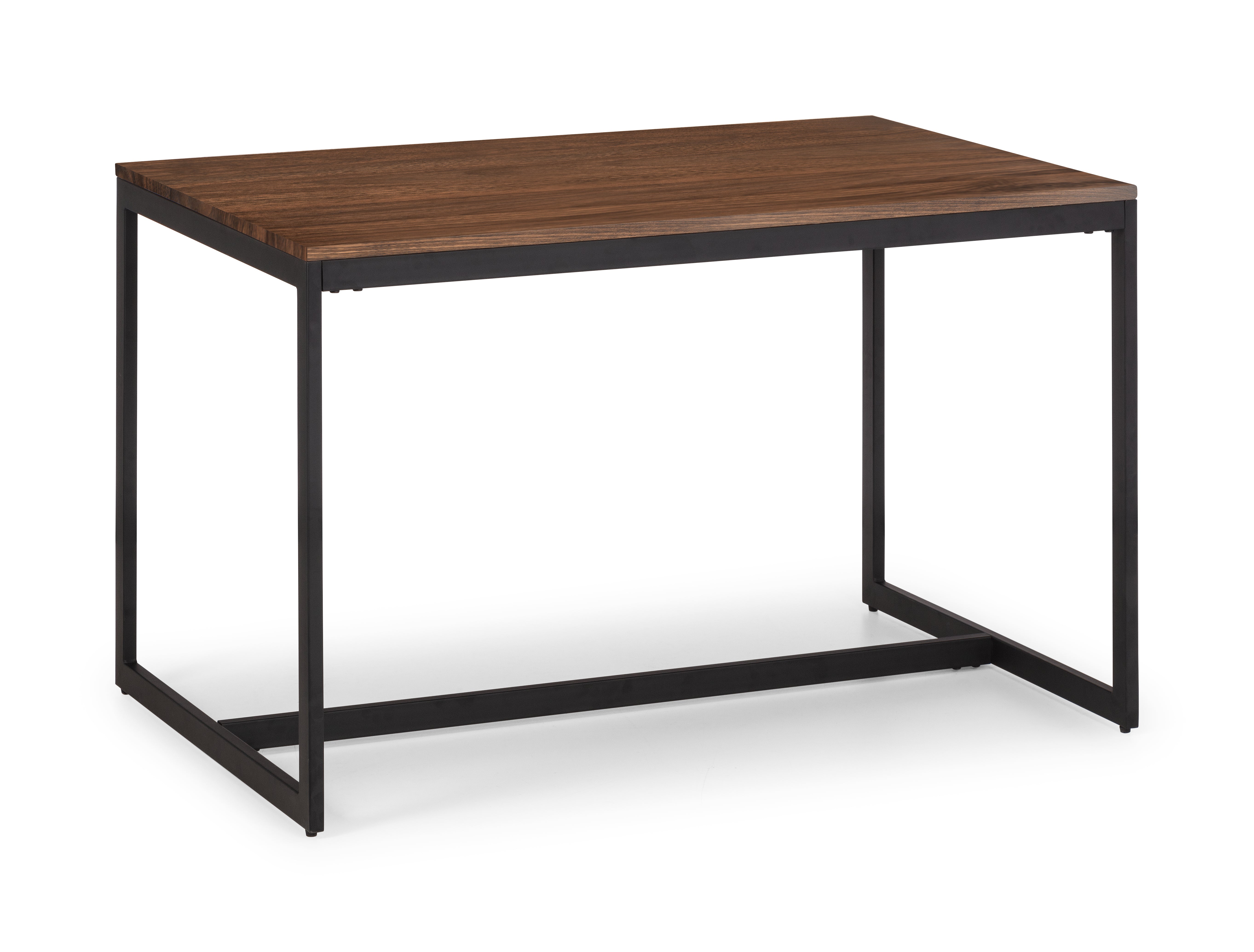 Wooden table with black metal frame on a white background