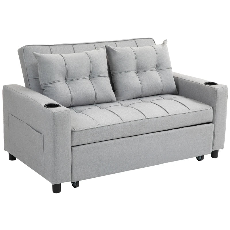 Gray sofa bed with storage compartments on a white background