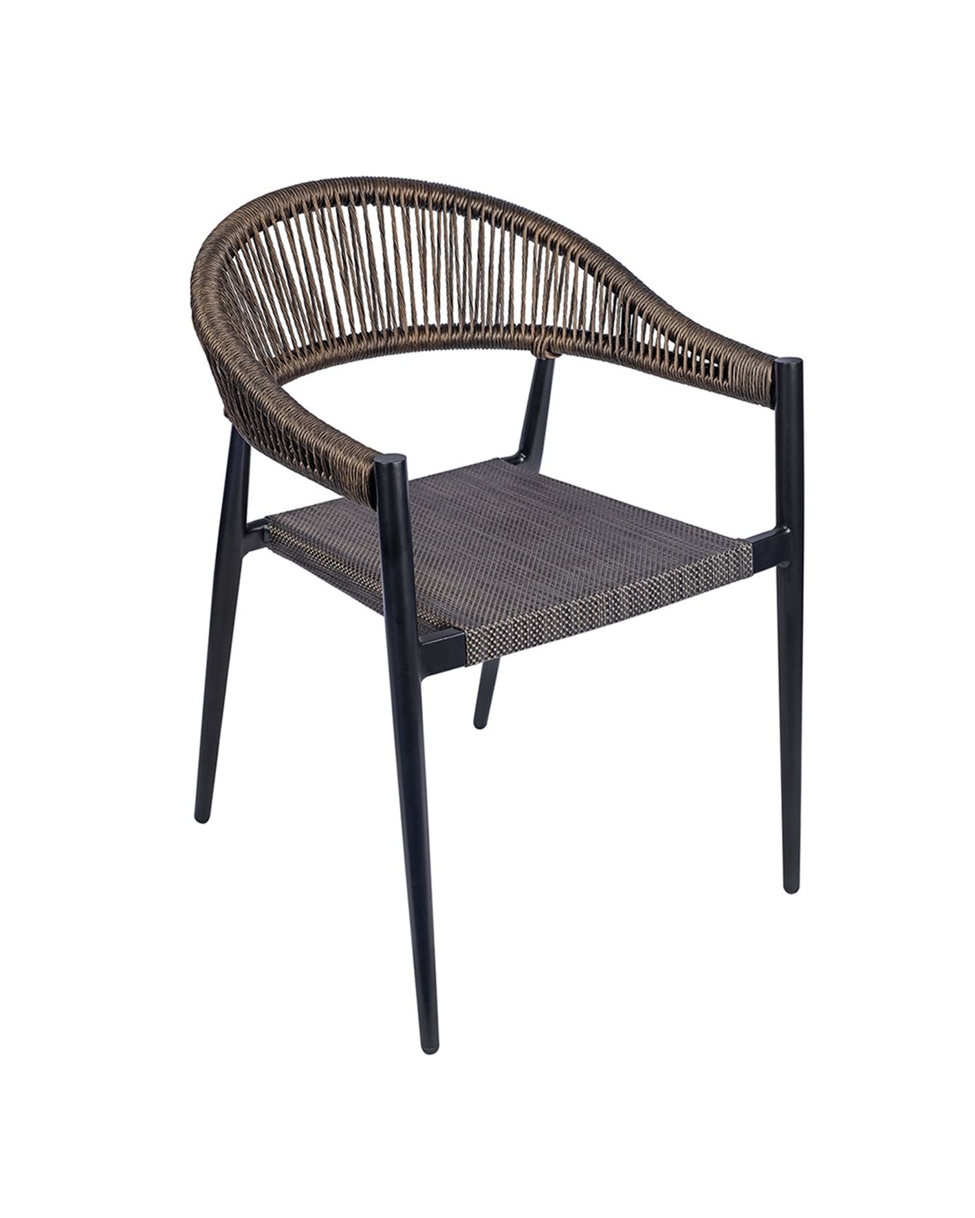 Wicker chair with black metal frame on a white background