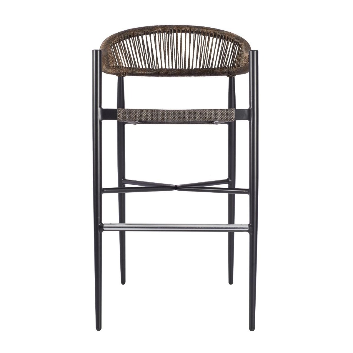 Bar stool with woven backrest and seat on a white background