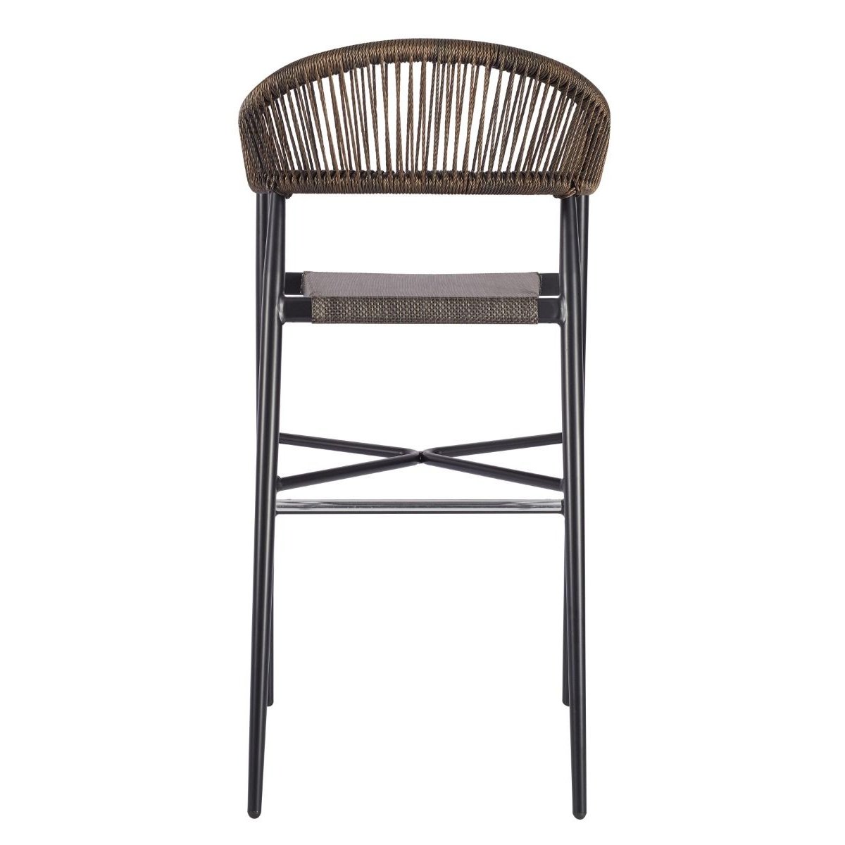 Bar stool with woven backrest and seat on a white background