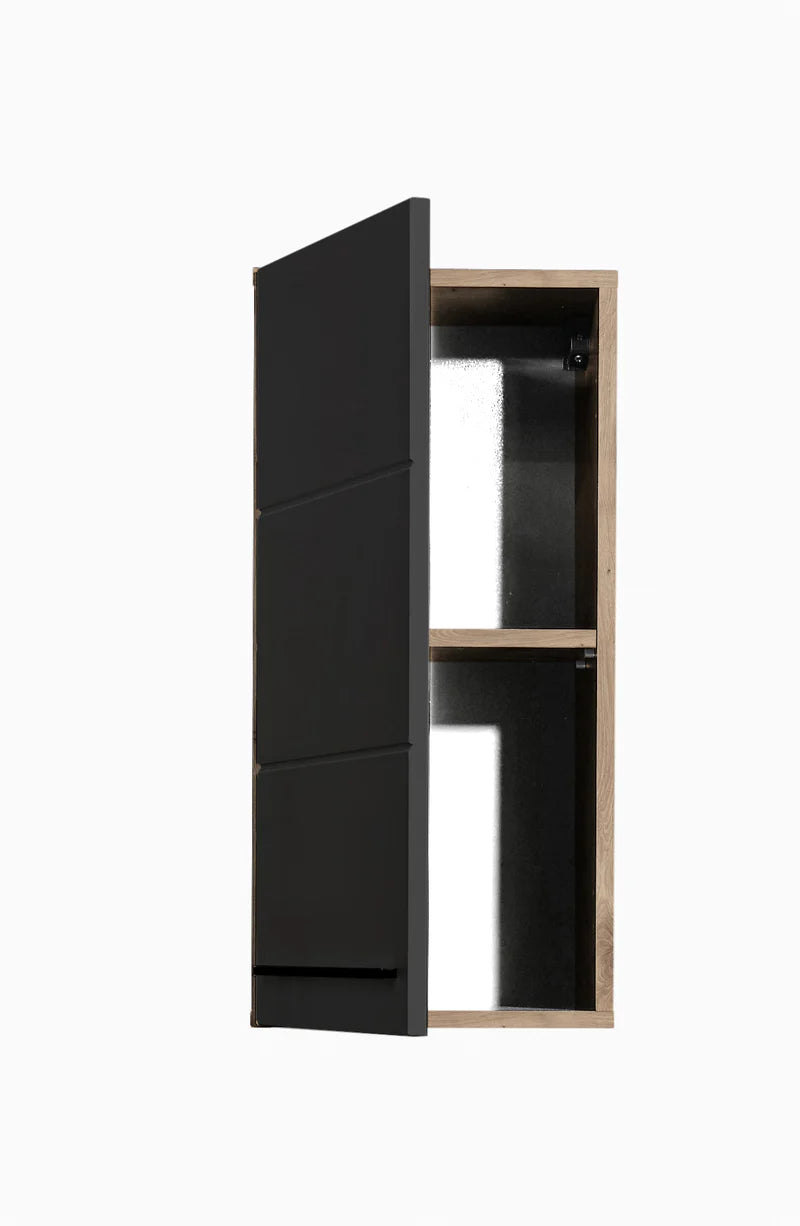 Black and wood cabinet on a white background