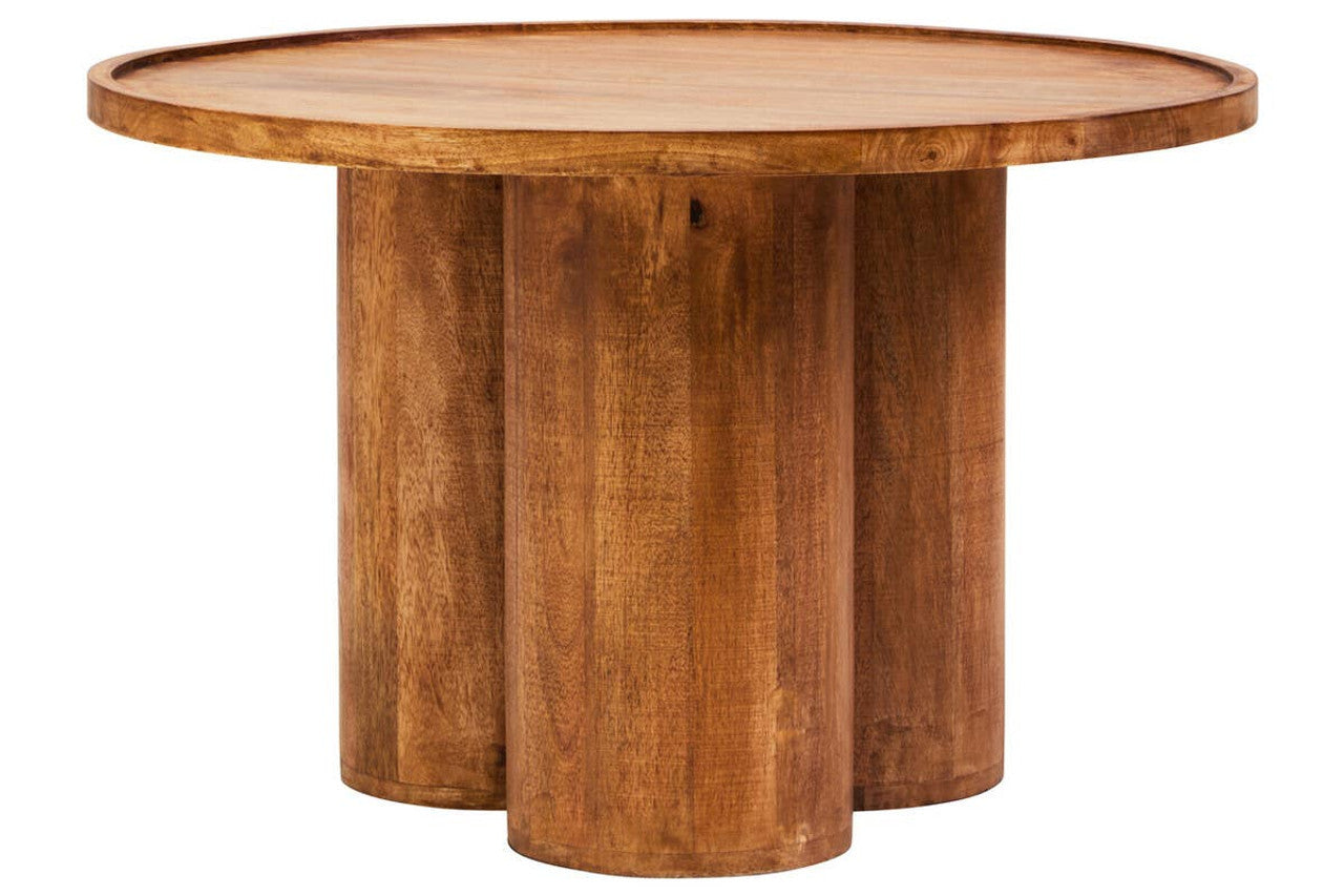 Wooden round table with a white background