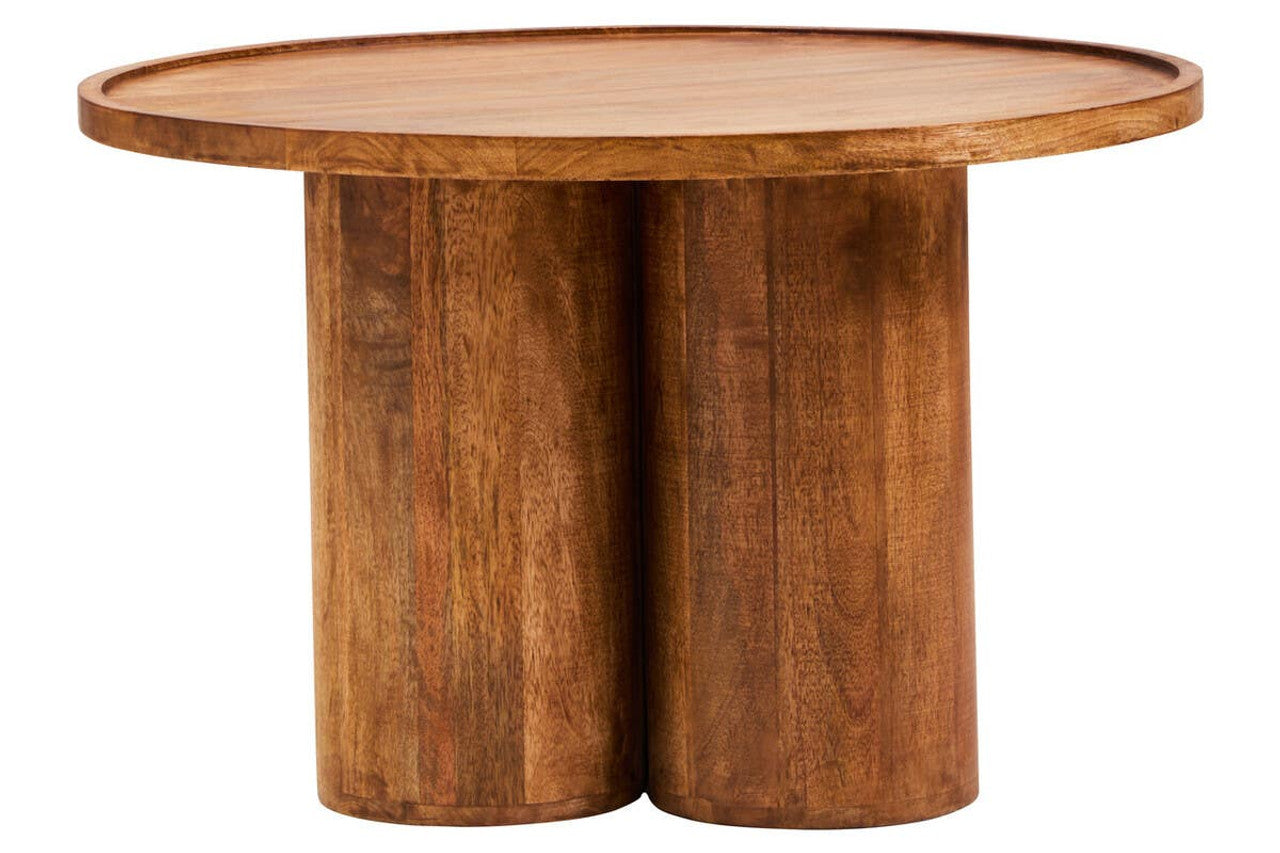 Wooden round table on a white background