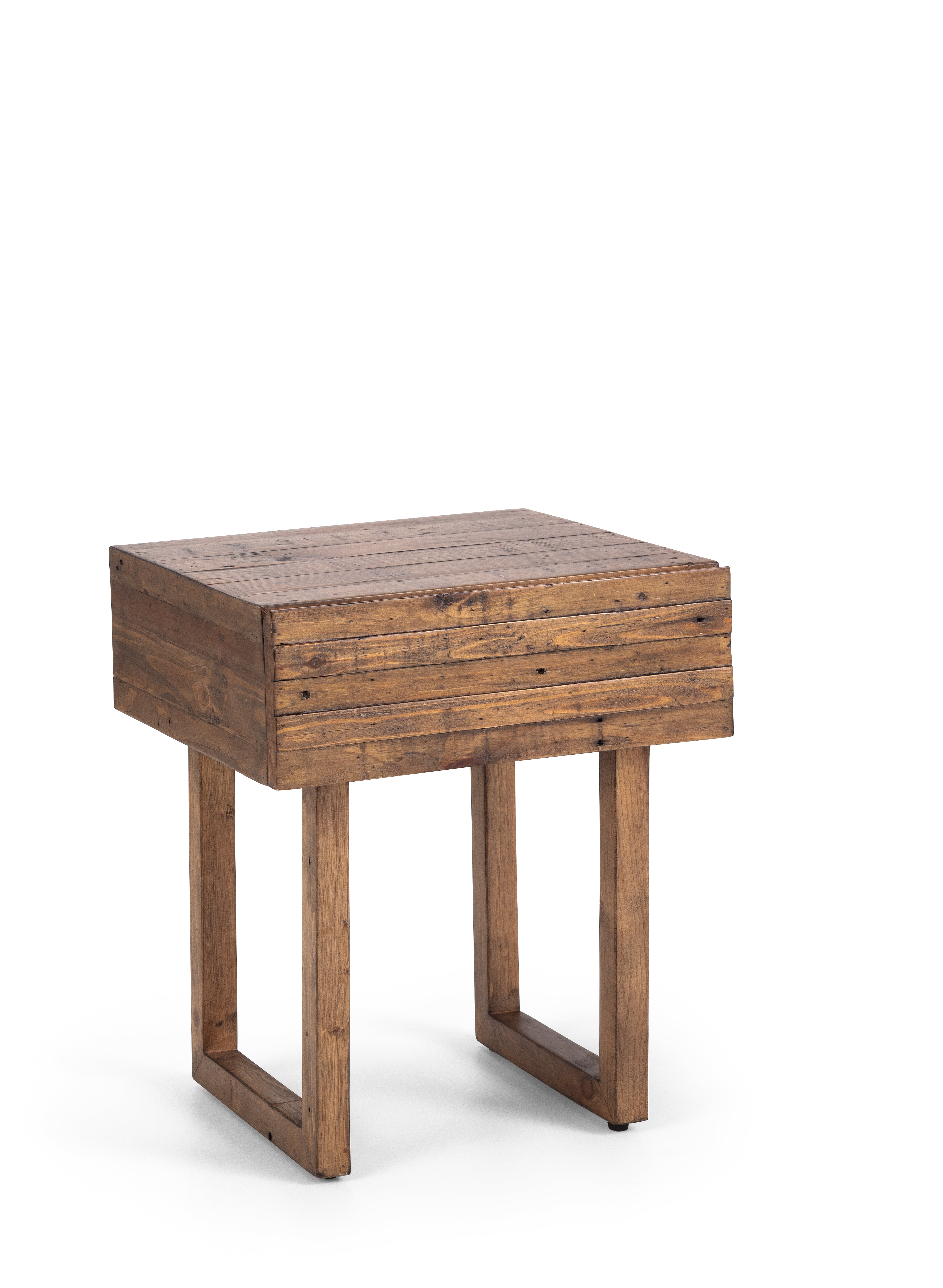 Wooden side table on a white background