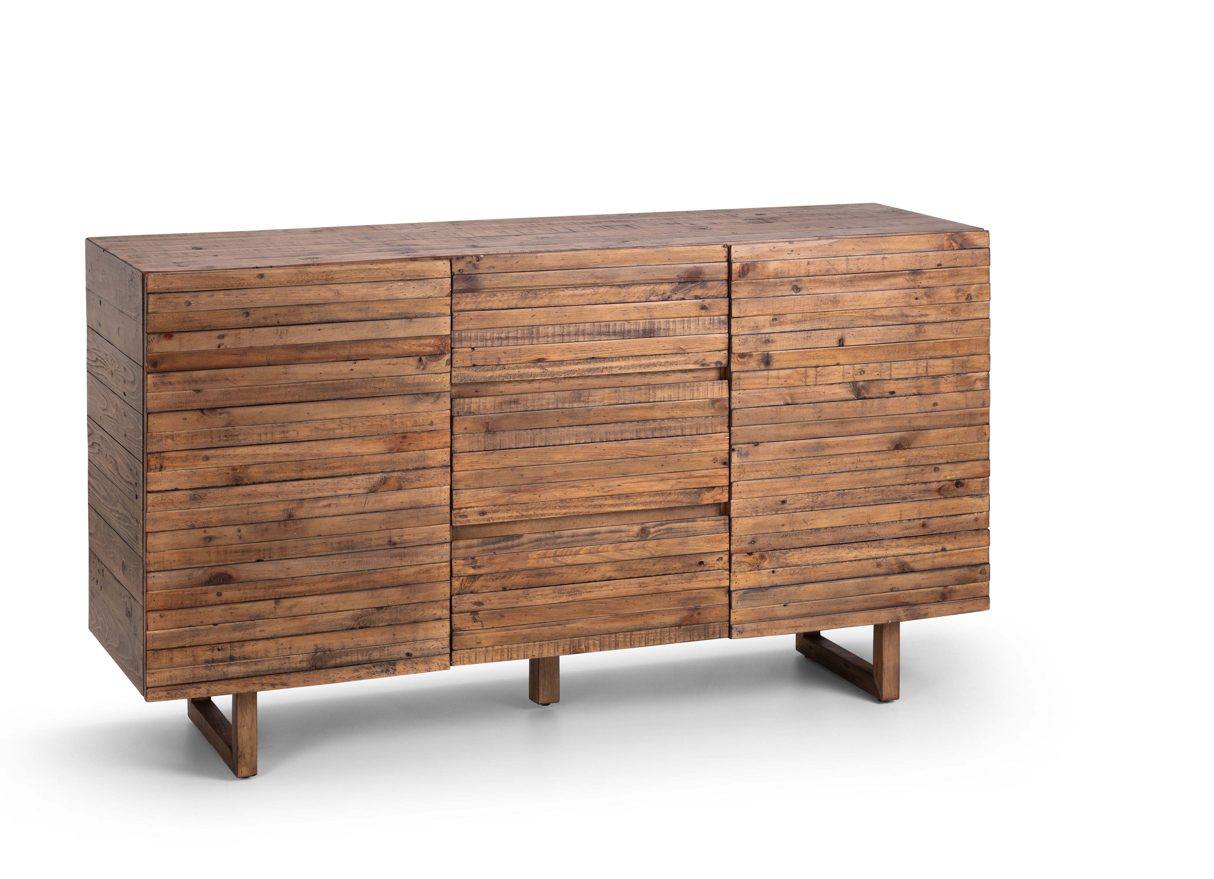 Wooden sideboard with a rustic design on a white background