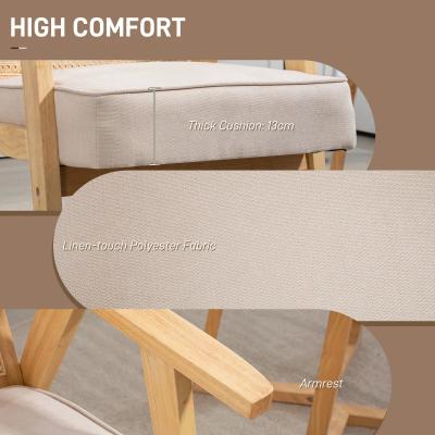 Chair with thick cushion and linen-touch polyester fabric, labeled 'High Comfort'.