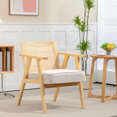 Wooden chair with wicker backrest in a modern room setting