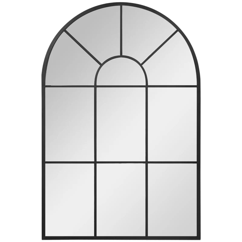 Arch-shaped window with black frame on a white background