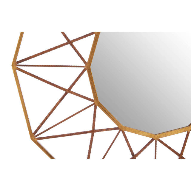 Geometric wooden table with a white marble top on a white background
