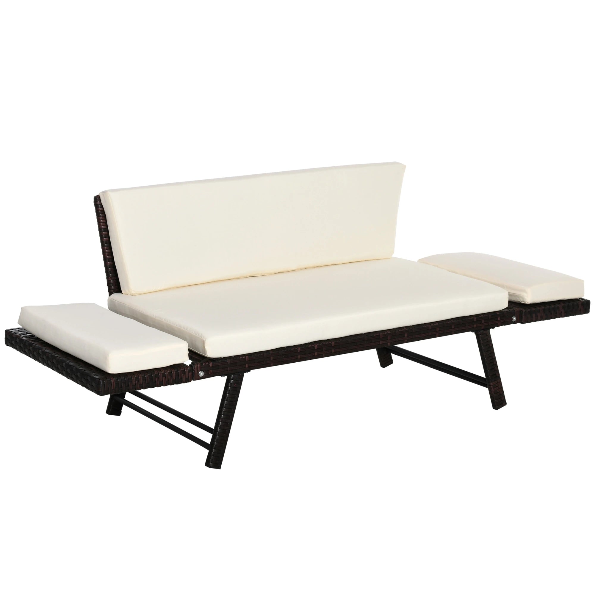 Outdoor sofa with white cushions on a white background