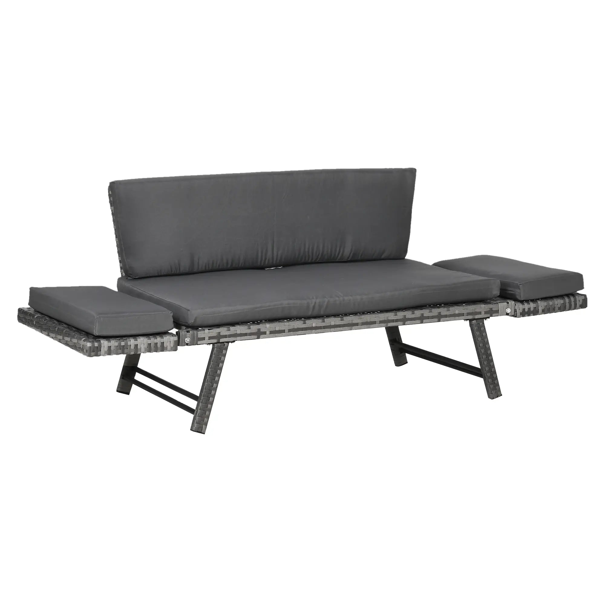 Gray outdoor sofa with cushions on a white background