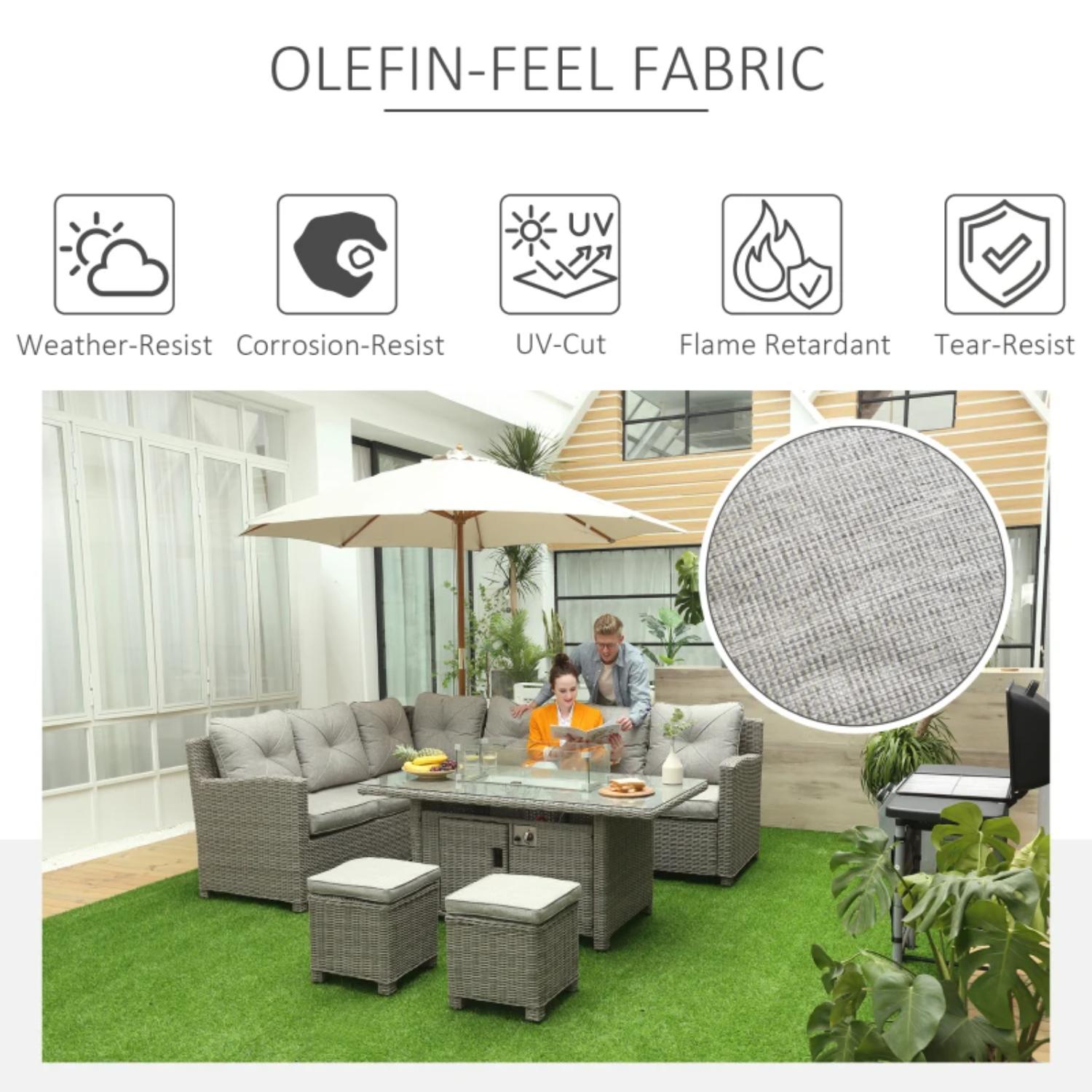 8-Seater Outdoor PE Rattan Sofa Set with Firepit Table and Cover